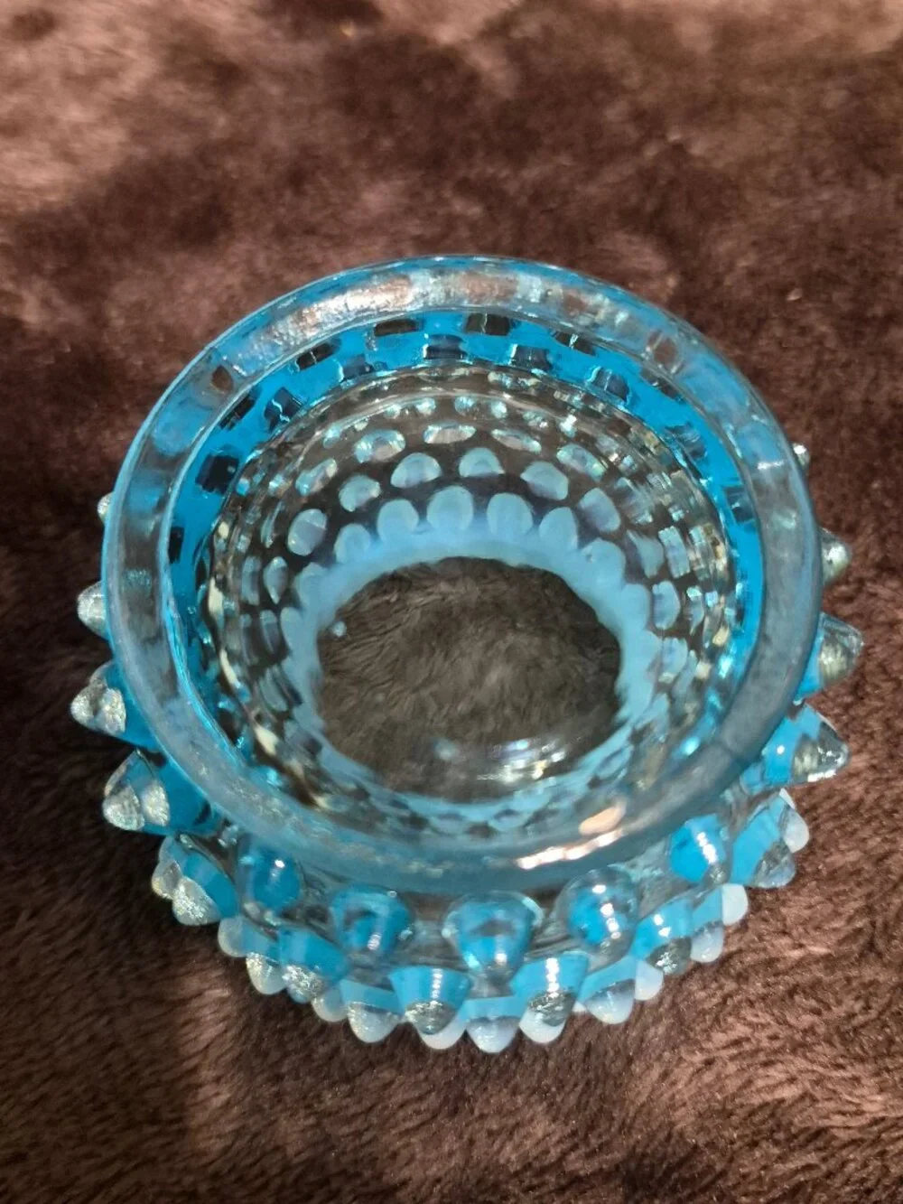 Fenton Blue Hobnail Mustard Jar with Lid (No Spoon)